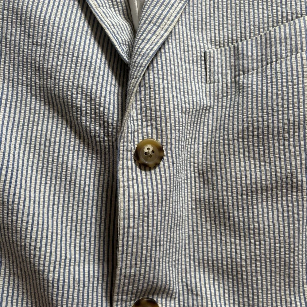 J. Crew Seersucker Blazer Jacket Men's 40R Light Blue White Preppy